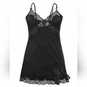 Victoria’s Secret Silver‎ Label Black Lace Satin Slip Dress Y2K Medium